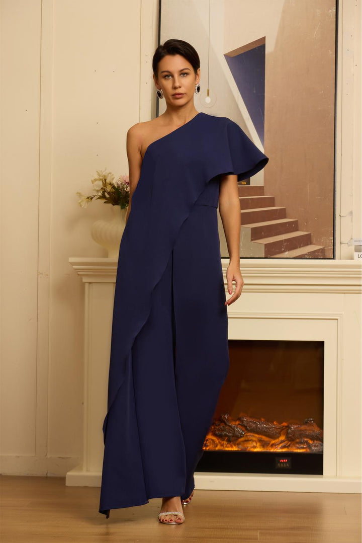 Chiffon One Shoulder Mother of The Bride Pant Suits