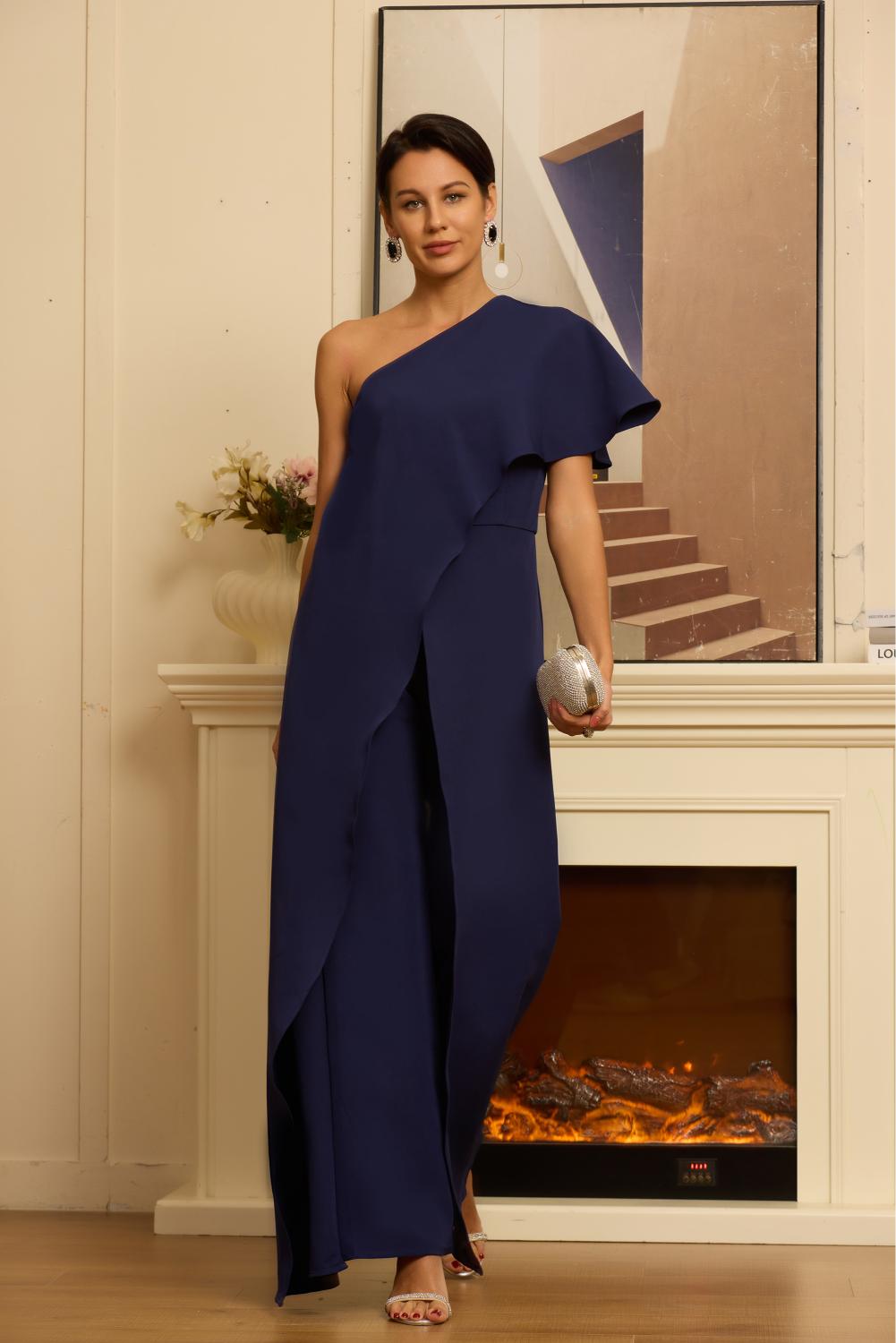 Chiffon One Shoulder Mother of The Bride Pant Suits