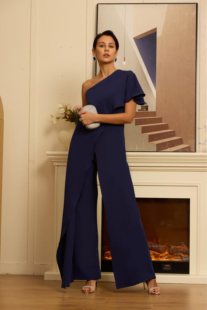 Chiffon One Shoulder Mother of The Bride Pant Suits