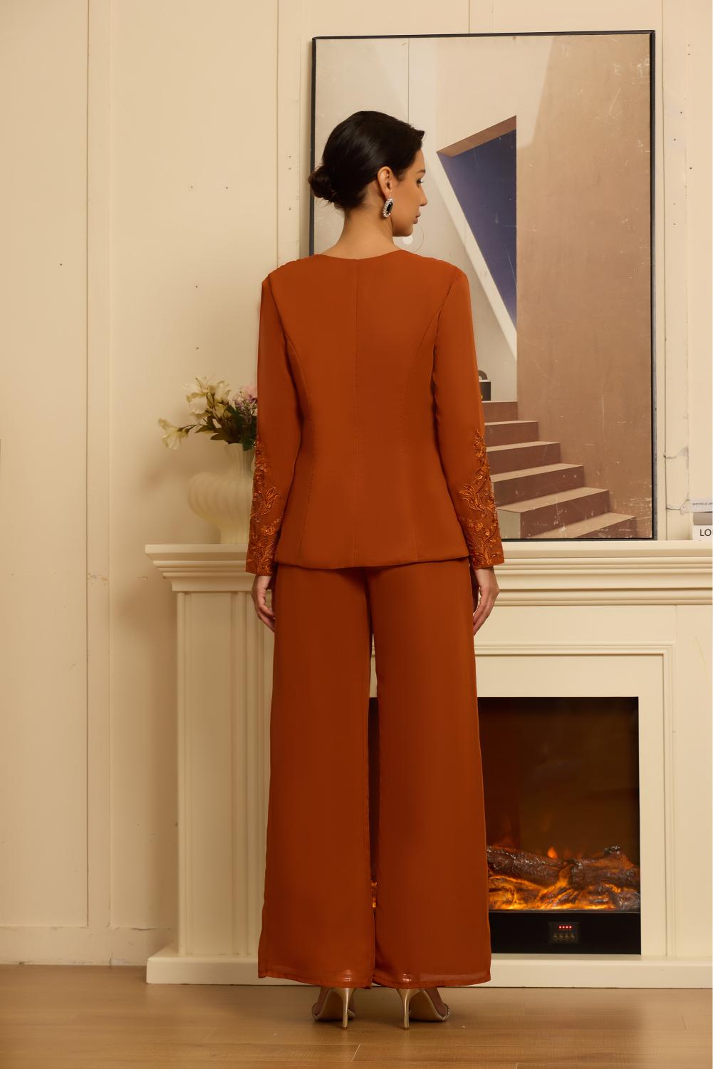 Long Sleeve Formal Wedding 3 Pieces Mother of The Bride Pant Suit