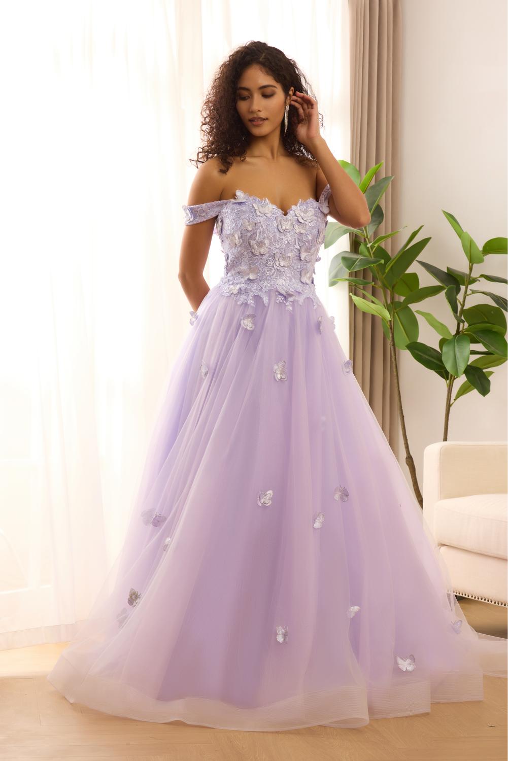 Sparkly Sequin Tulle Formal Evening 3D Butterfly Prom Dresses