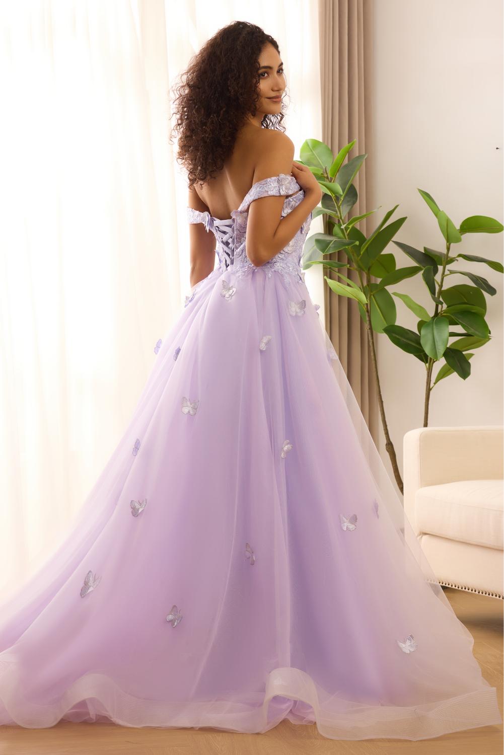 Sparkly Sequin Tulle Formal Evening 3D Butterfly Prom Dresses