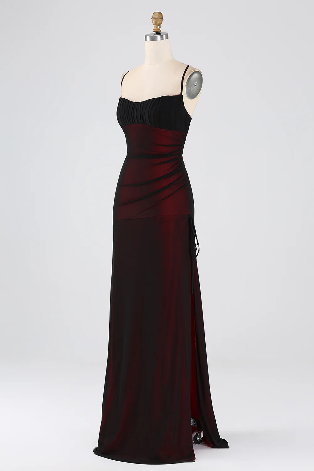 Black Red Sheath Spaghetti Straps Floor Length Bridesmaid Dress