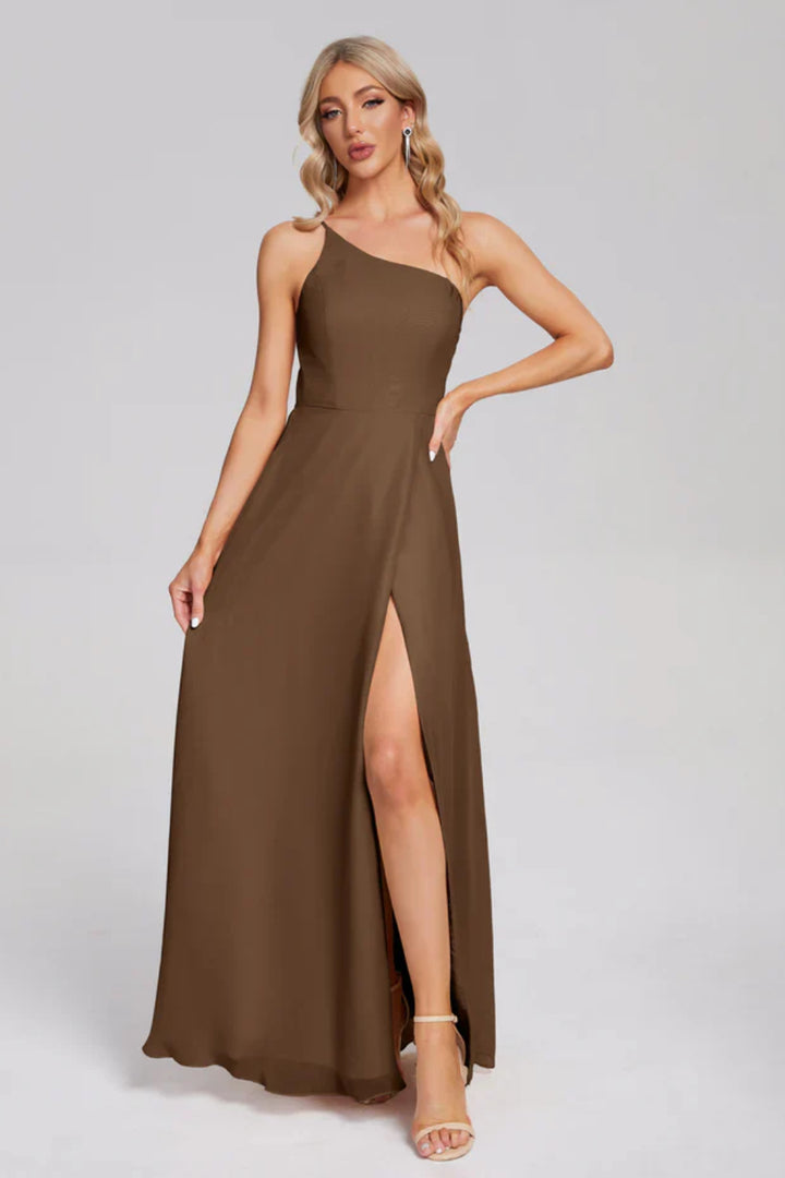 One Shoulder Chiffon Prom Dress with Side Slit