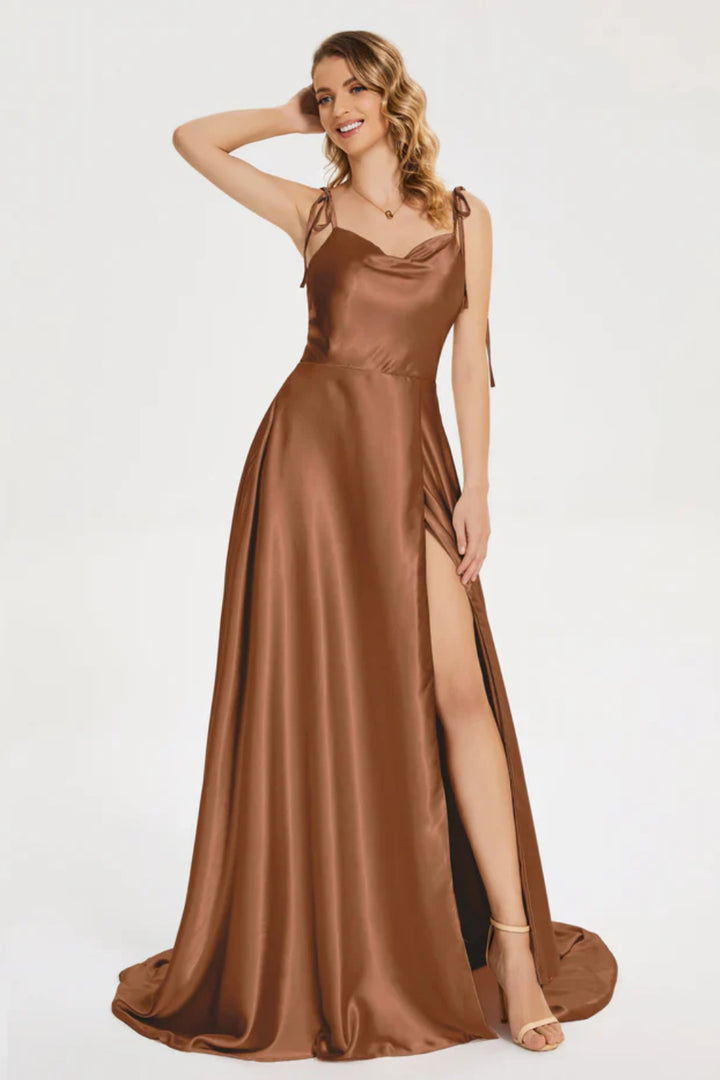 Spaghetti Straps Soft Satin Prom Dress with Slit