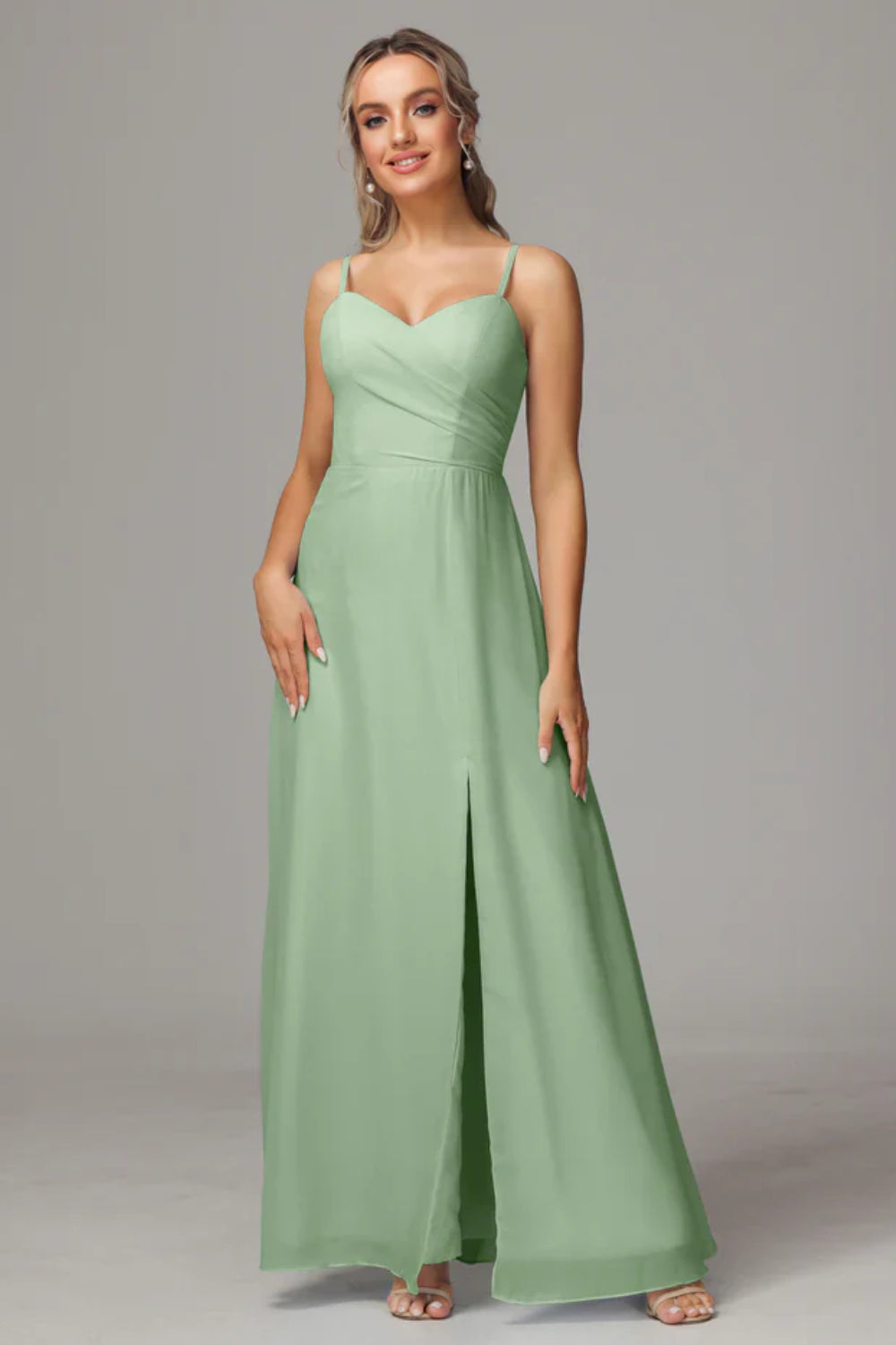 Spaghetti Straps Sweetheart Chiffon Bridesmaid Dress With Slit