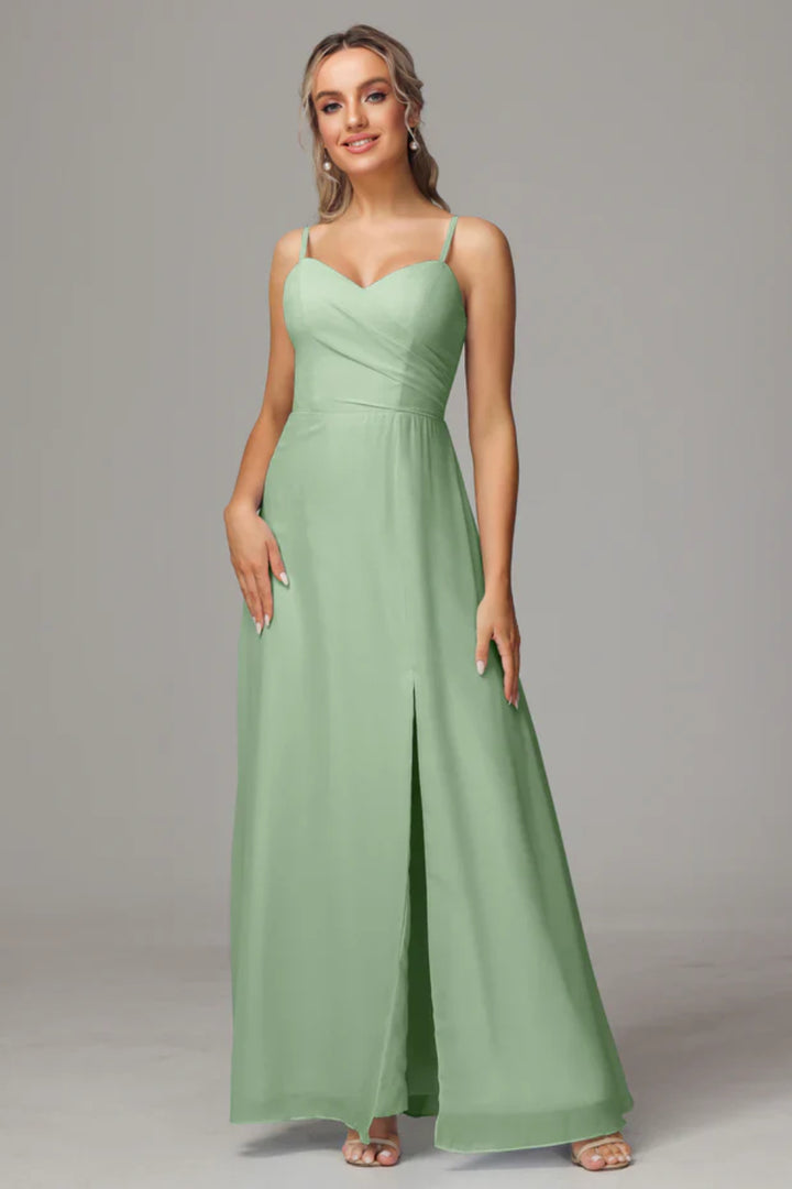 Spaghetti Straps Sweetheart Chiffon Bridesmaid Dress With Slit