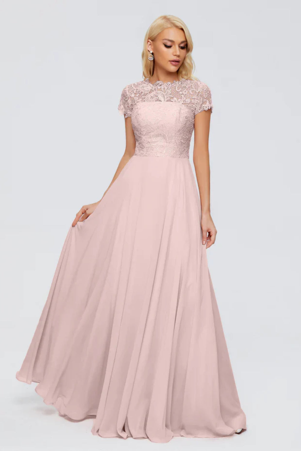 Rose A-Line Cap Sleeves Lace Bridesmaid Dresses With Pockets