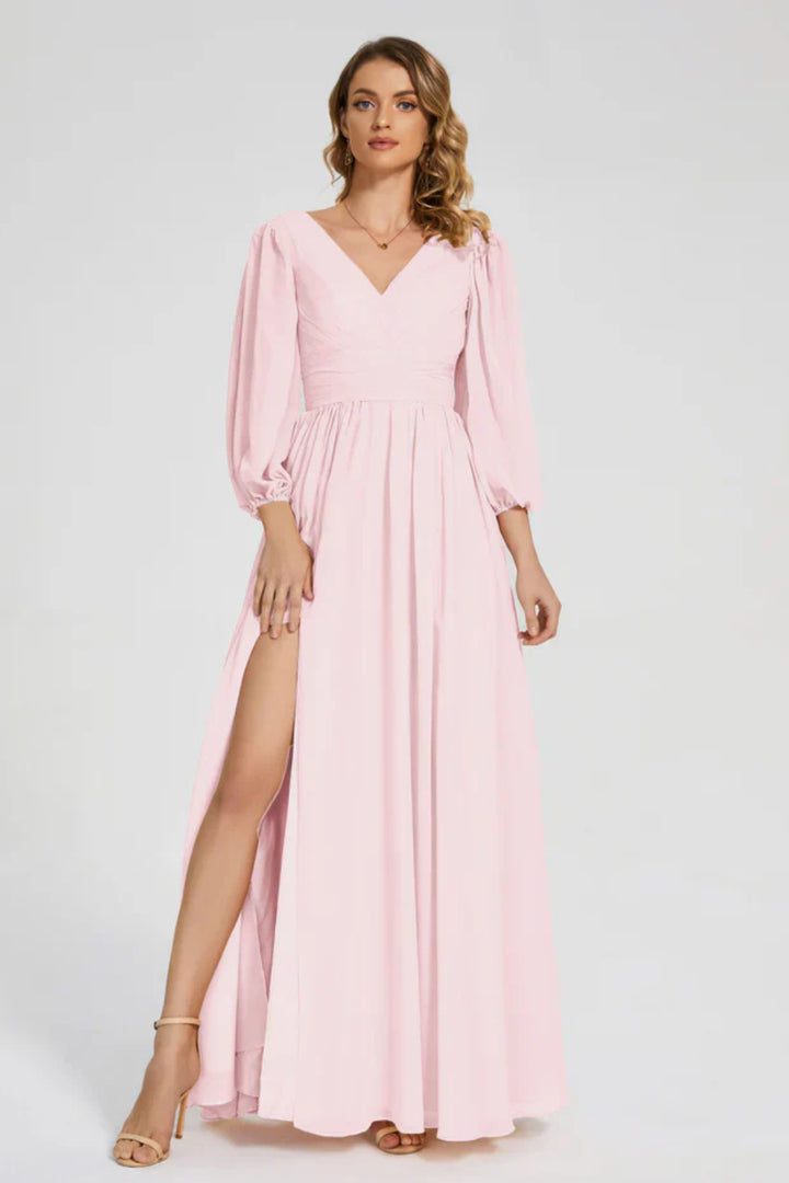 Journey Long Sleeves V-neck Bridesmaid Dress with Side Slit