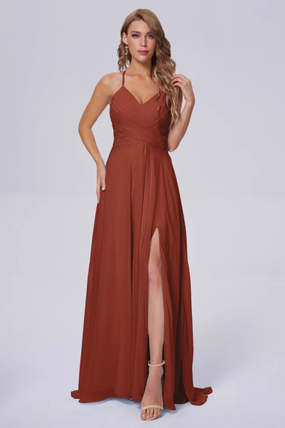 Harmony Unique Straps Chiffon Bridesmaid Dresses with Slit