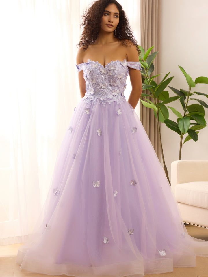 Sparkly Sequin Tulle Formal Evening 3D Butterfly Prom Dresses