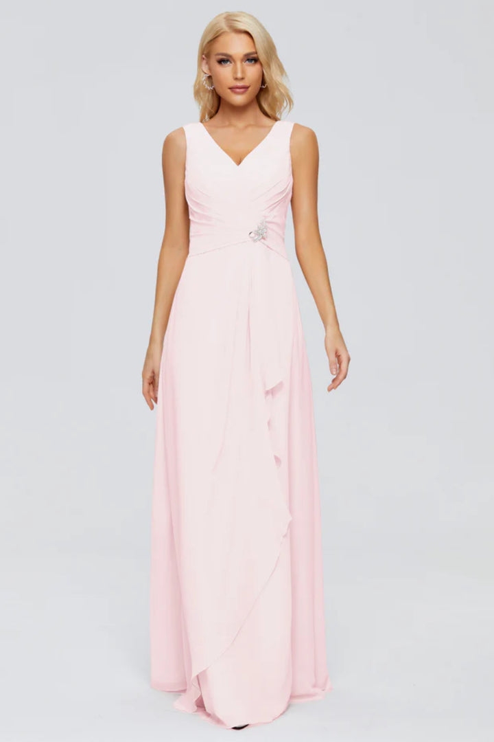 Maria V Neck Sleeveless Chiffon Bridesmaid Dresses