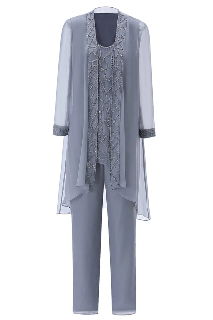 Long Sleeves Chiffon Mother of the Bride Dress Pant Suits