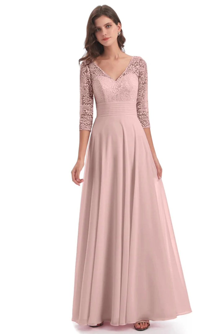 3/4 Length Sleeves V-Neck Lace Mother of the Bride Dresses