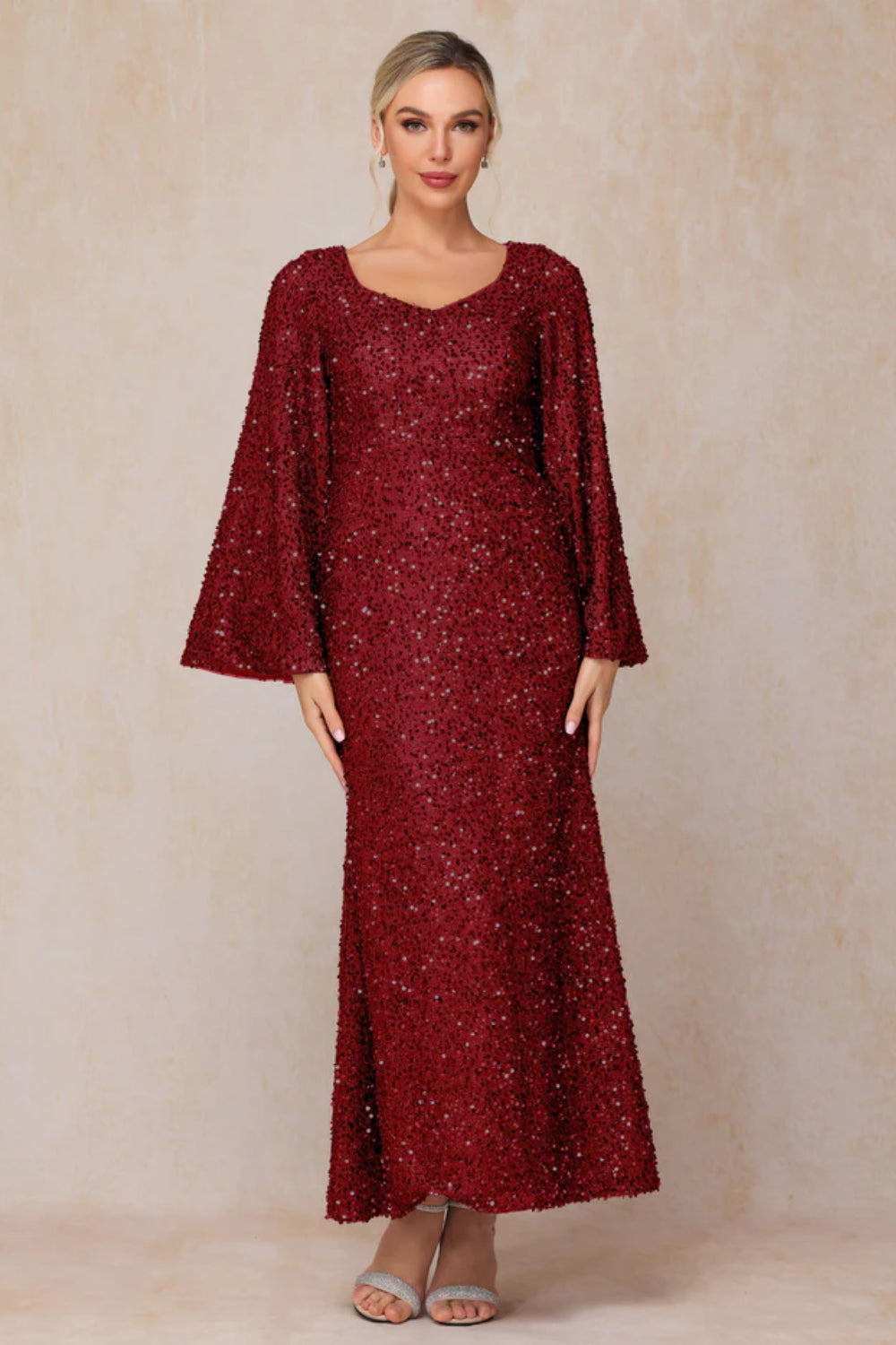 Long Sleeves Sequins Ankle Length Mother Of The Bride Dress