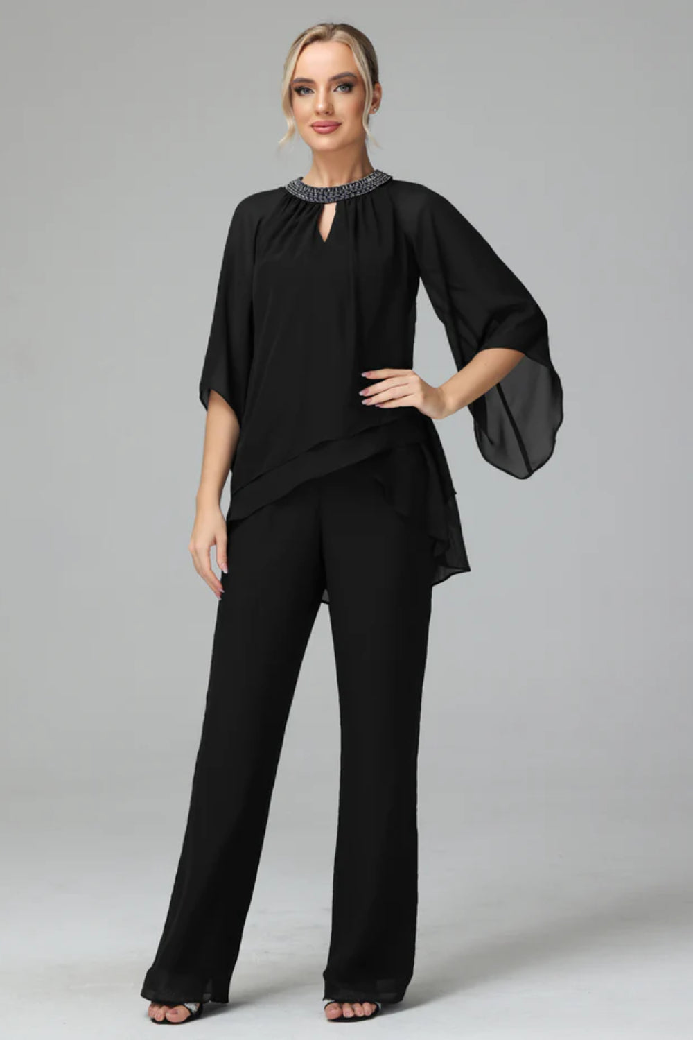 Long Sleeves Chiffon Mother Of The Bride Dress Pants Suits