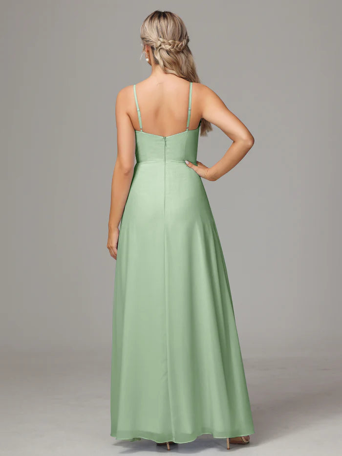 Spaghetti Straps Sweetheart Chiffon Bridesmaid Dress With Slit