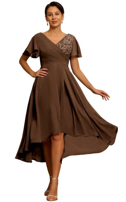 V Neck Formal Tea Length Mother of The Bride Dresses