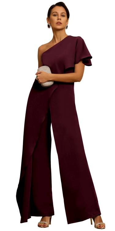 Chiffon One Shoulder Mother of The Bride Pant Suits