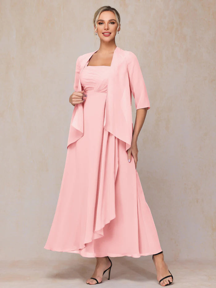 2 Pieces Ankle Length Chiffon Mother Of The Bride Dress