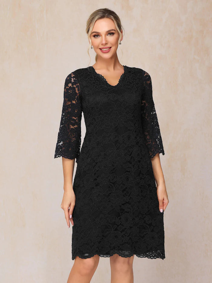 3/4 Sleeves Knee Length Lace Mother Of The Bride Dress