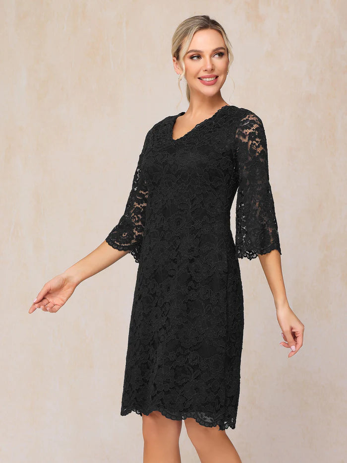 3/4 Sleeves Knee Length Lace Mother Of The Bride Dress