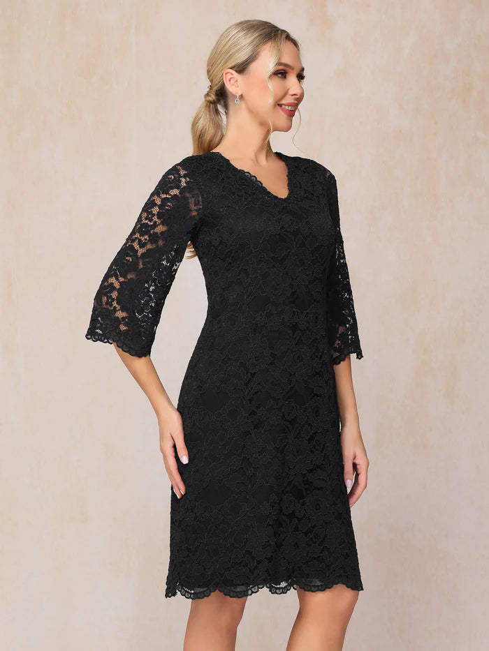 3/4 Sleeves Knee Length Lace Mother Of The Bride Dress