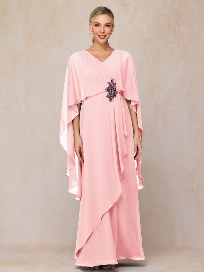 V Neck A Line Chiffon Mother Of The Bride Dress