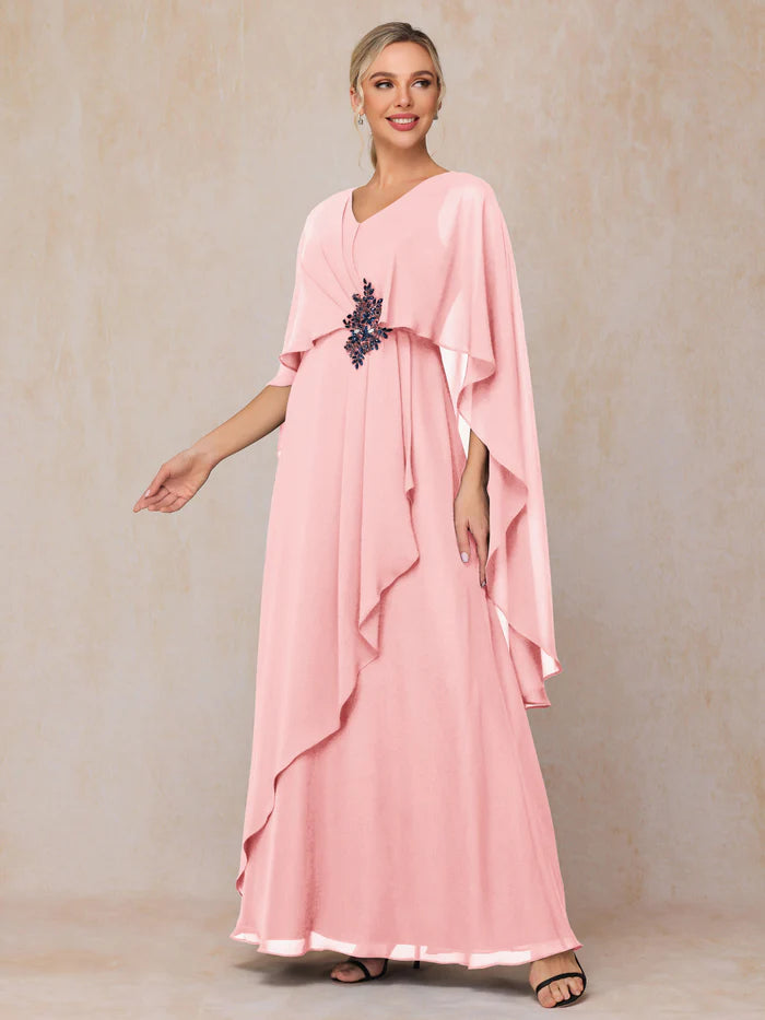 V Neck A Line Chiffon Mother Of The Bride Dress