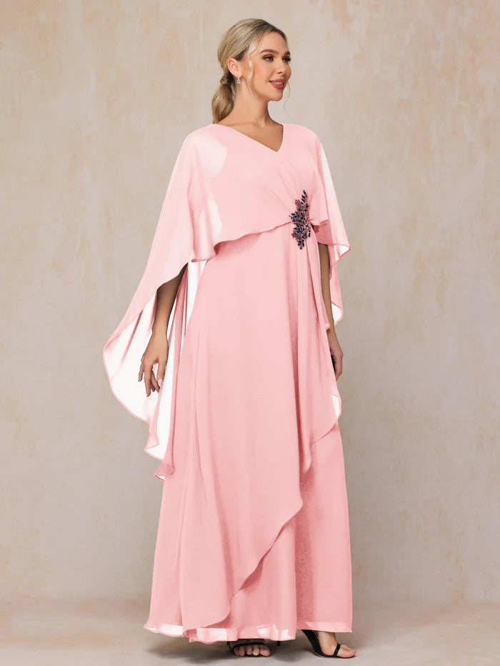 V Neck A Line Chiffon Mother Of The Bride Dress