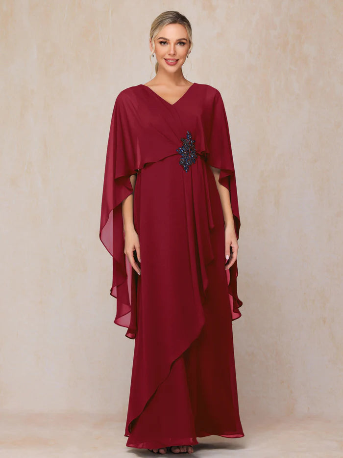 V Neck A Line Chiffon Mother Of The Bride Dress