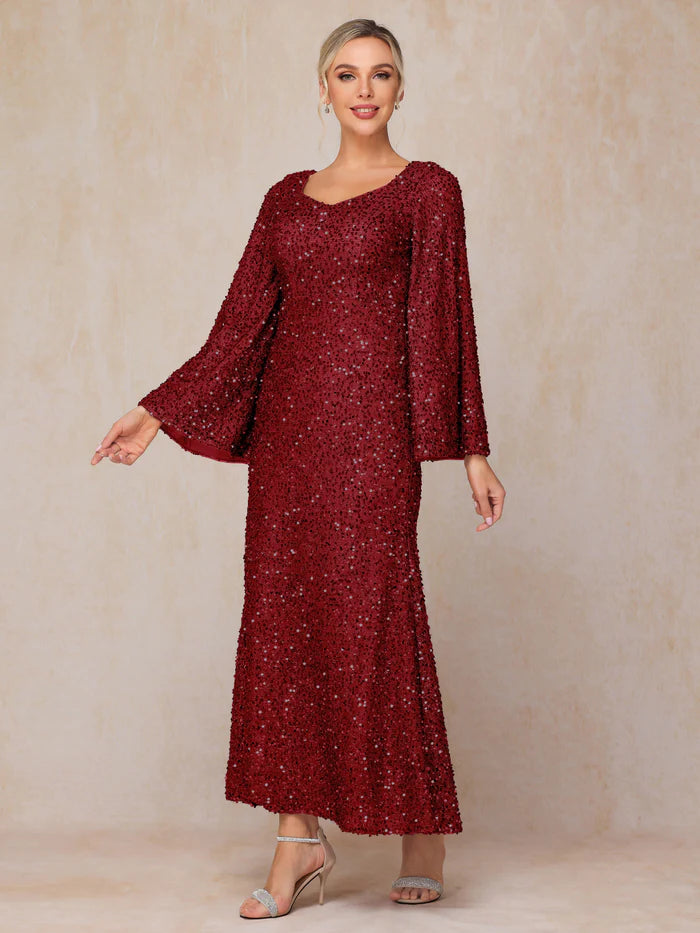 Long Sleeves Sequins Ankle Length Mother Of The Bride Dress