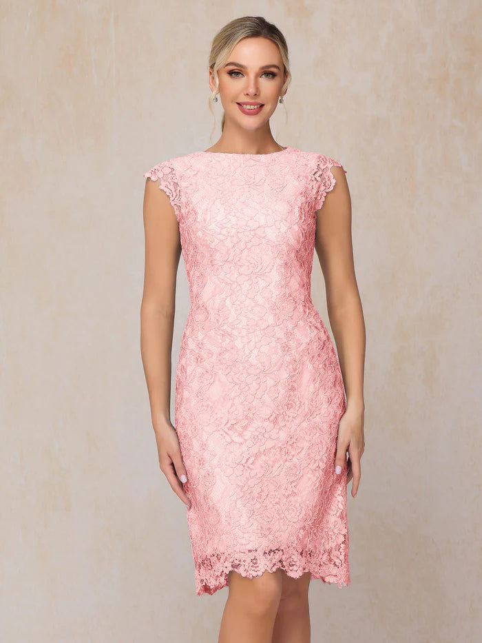 Cap Sleeves Knee Length Lace Mother Of The Bride Dress