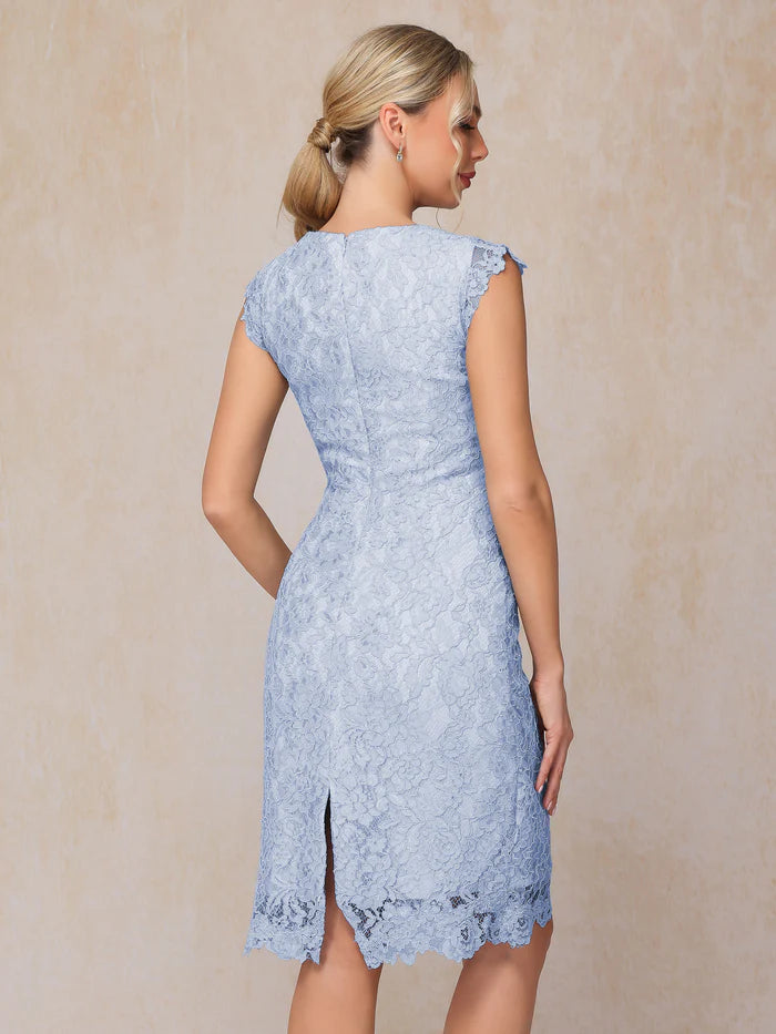 Cap Sleeves Knee Length Lace Mother Of The Bride Dress