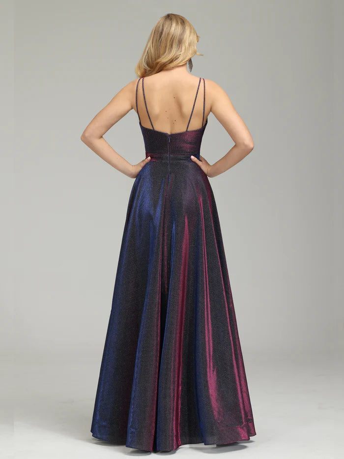 Iridescent V-neck Backless Prom Dress