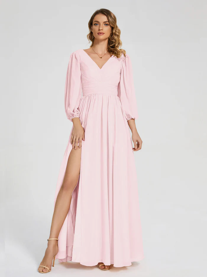 Journey Long Sleeves V-neck Bridesmaid Dress with Side Slit