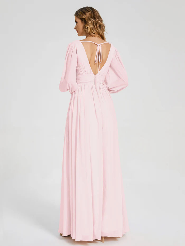 Journey Long Sleeves V-neck Bridesmaid Dress with Side Slit