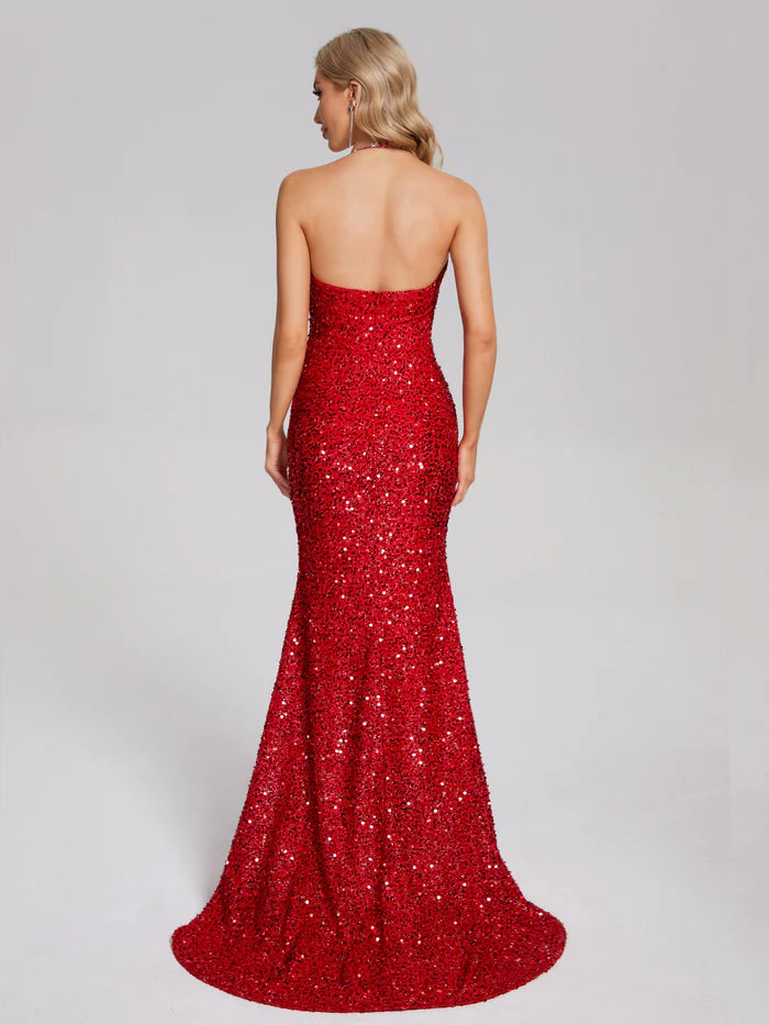 Sparkly Mermaid Halter Sequins Prom Dress