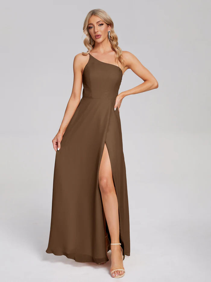 One Shoulder Chiffon Prom Dress with Side Slit