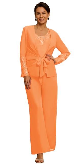 Long Sleeve Formal Wedding 3 Pieces Mother of The Bride Pant Suit