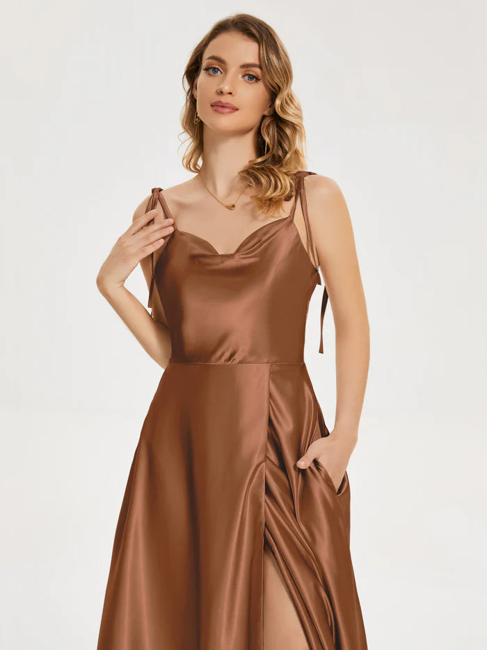 Spaghetti Straps Soft Satin Prom Dress with Slit