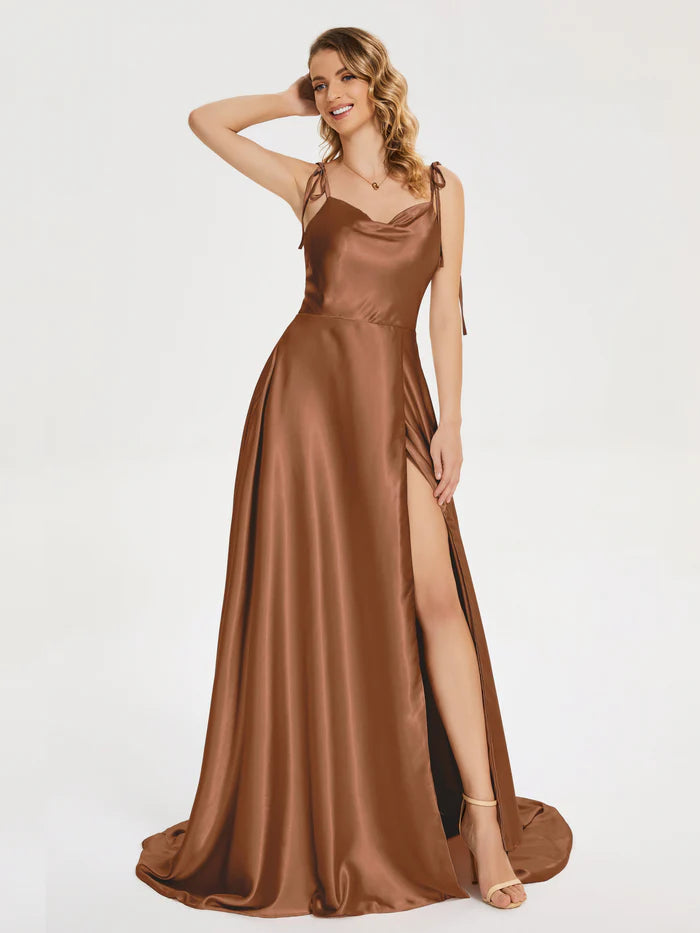 Spaghetti Straps Soft Satin Prom Dress with Slit