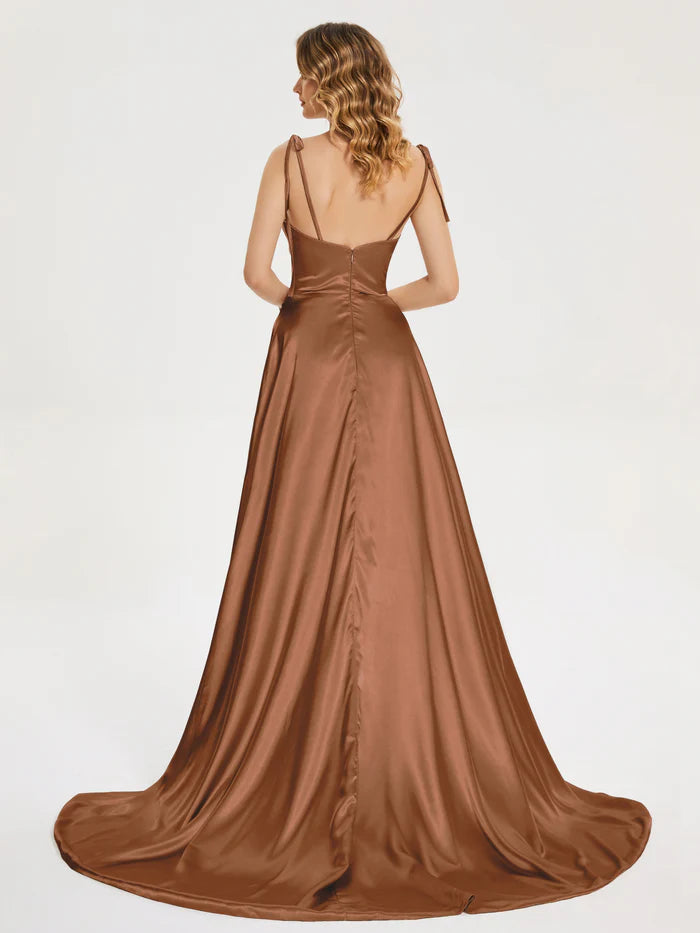 Spaghetti Straps Soft Satin Prom Dress with Slit