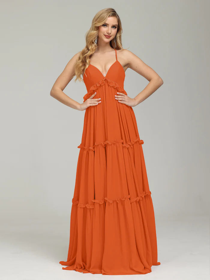 Backless V-neck Empire Waist Prom Dress