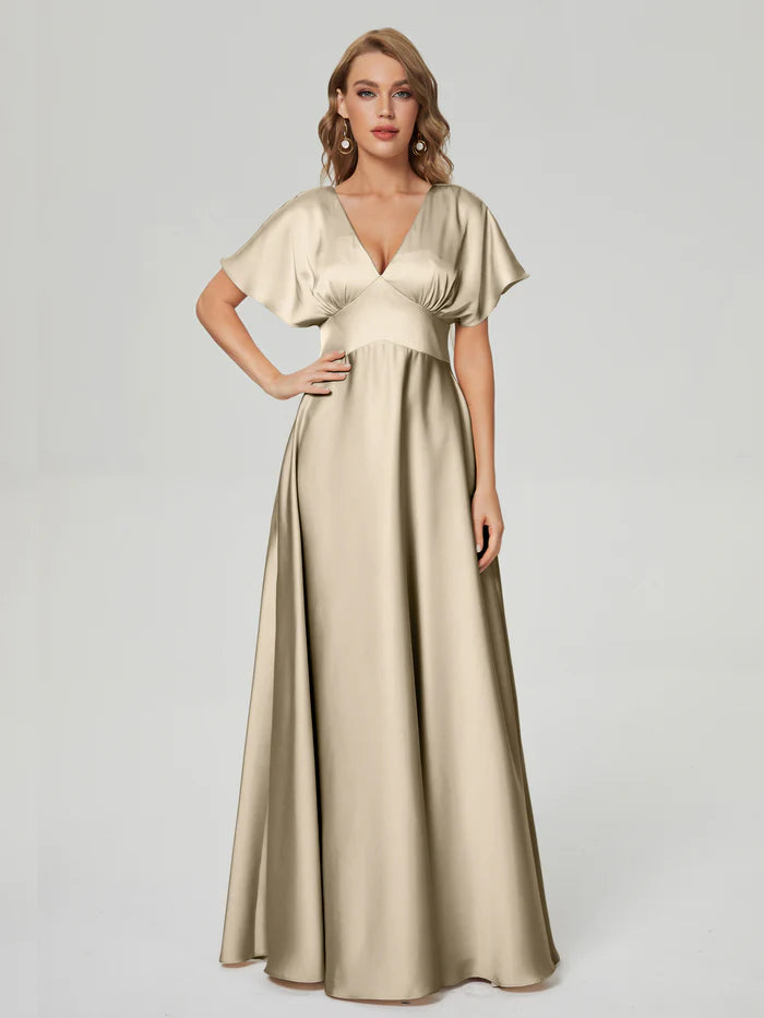 Ariah V-neck Short Sleeves Soft Satin Bridesmaid Dress