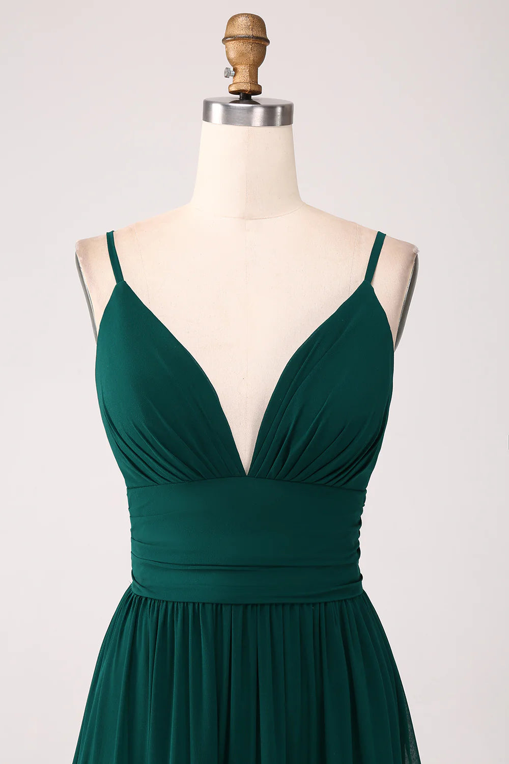 Dark Green A-Line Spaghetti Straps Tiered Pleated Floor Length Bridesmaid Dress