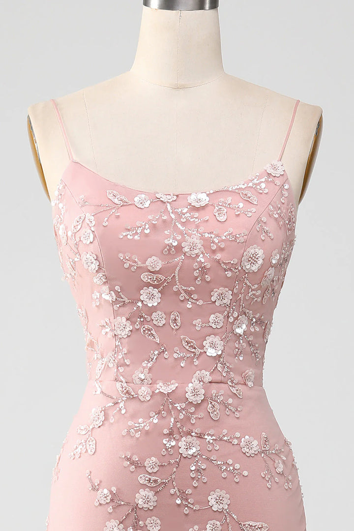 Blush Mermiad Spaghetti Straps Long Prom Dress with Appliques