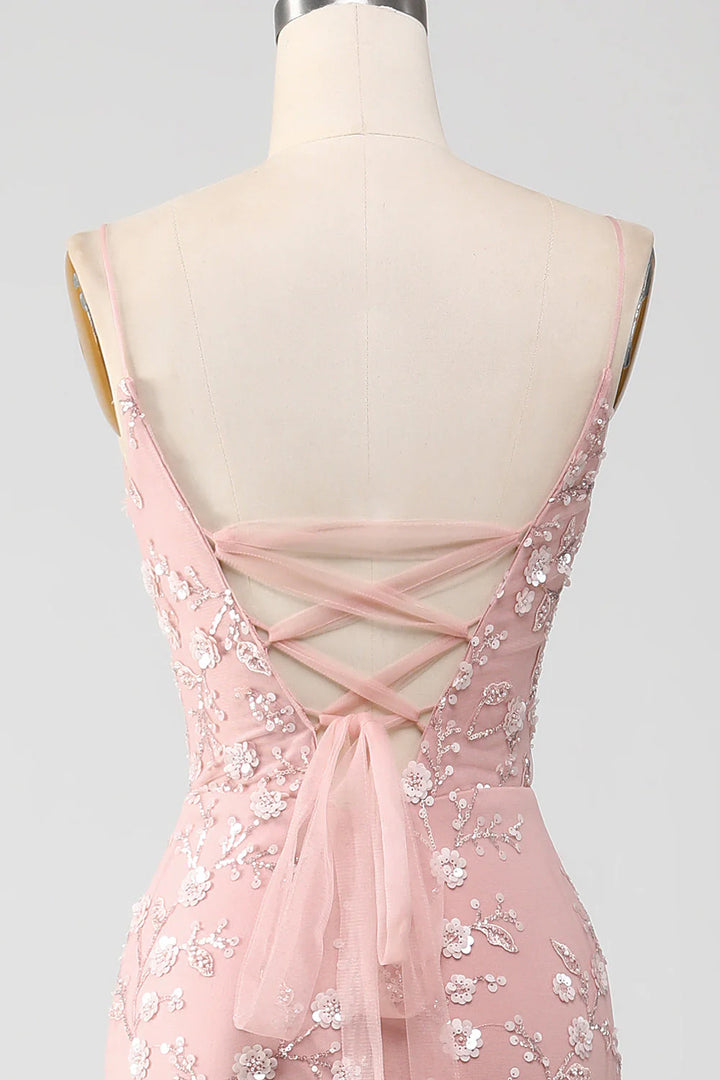 Blush Mermiad Spaghetti Straps Long Prom Dress with Appliques