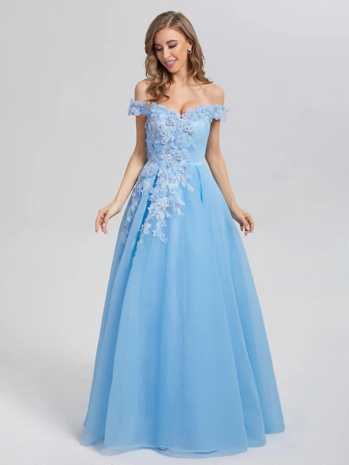 A-line Off the Shoulder Appliques Prom Dresses