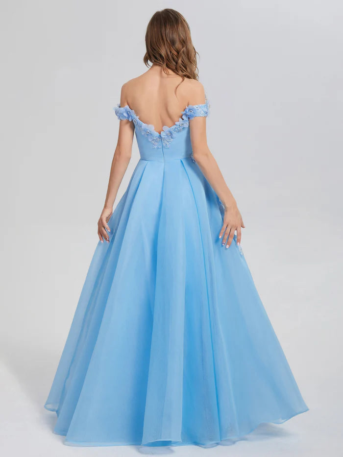 A-line Off the Shoulder Appliques Prom Dresses